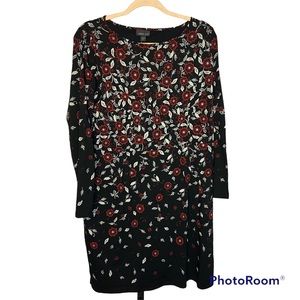 J. Jill Wearever Collection Black Dress with White and Red Floral, sz LP NWT